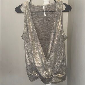 Anthropologie Metallic Surplice Tank Top Silver Sleeveless 🤍 Women’s Medium